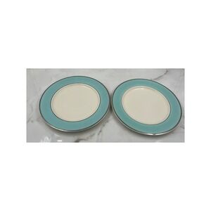 Taylor Smith & Taylor Colonial Platinum Blue Dinner Plates Set of 2 Turquoise